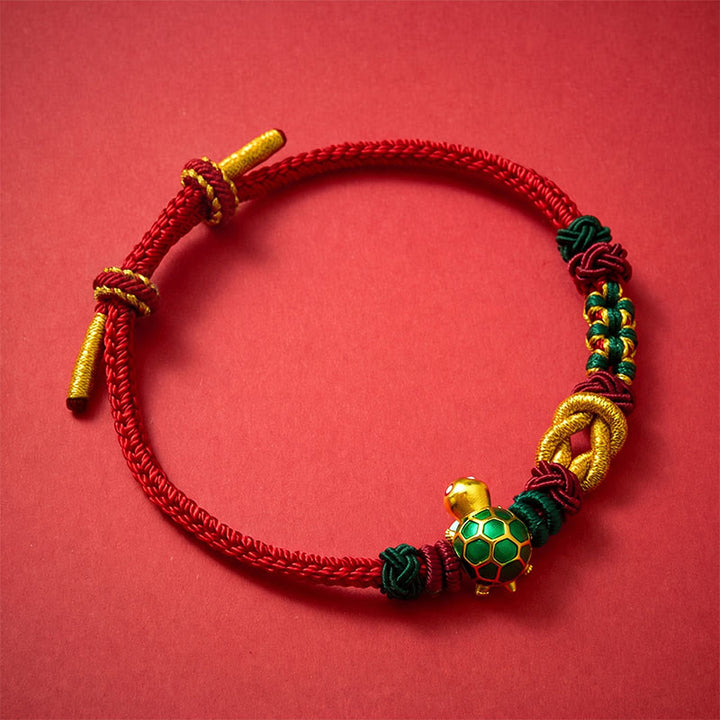 Buddha Stones Handgeweven koperen schildpad rode koord Armband - image 10