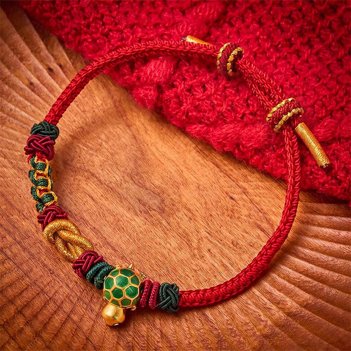 Buddha Stones Handgeweven koperen schildpad rode koord Armband - Rode draad - image 9