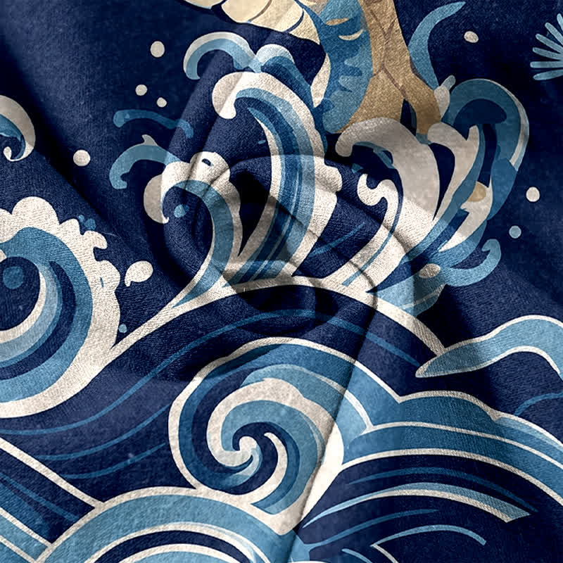 Buddha Stones Damesbroek van 100% Cotton met dubbele drakengolfprint, elastische Taille en Zakken. - image 3