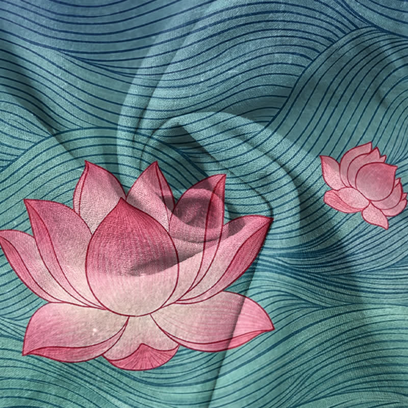Buddha Stones Damesbroek van 100% Cotton met elastische Taille , dromerig verloop en lotuspatroon, en Zakken. - image 2