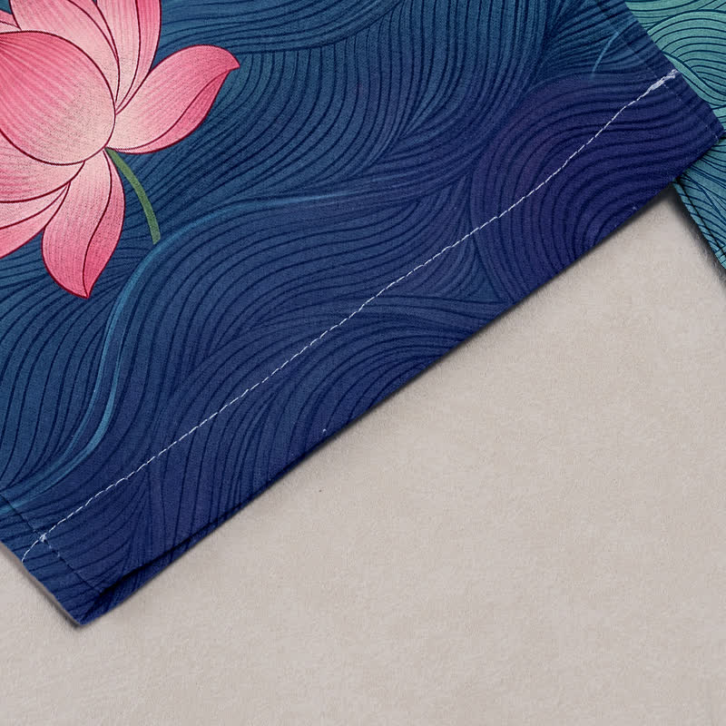 Buddha Stones Damesbroek van 100% Cotton met elastische Taille , dromerig verloop en lotuspatroon, en Zakken. - image 1