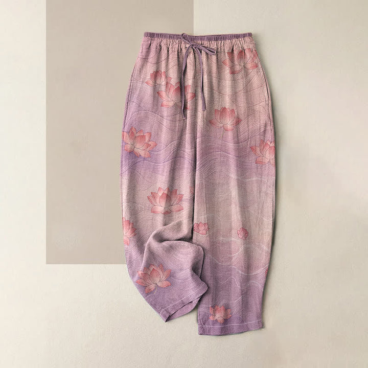 Buddha Stones Damesbroek van 100% Cotton met elastische Taille , dromerig verloop en lotuspatroon, en Zakken. - Orchidee - US16, UK/AU20, EU48 (3XL) - image 3