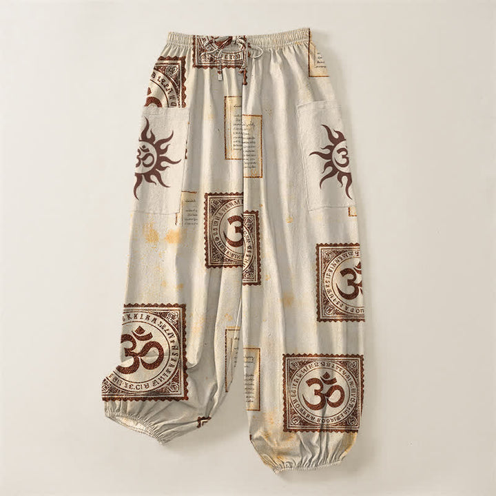 Buddha Stones Vintage katoenen harembroek met Om Sun-patroon, elastische Taille en Zakken. - image 3