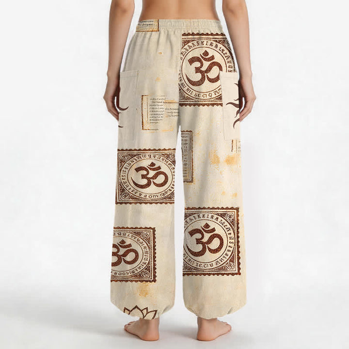 Buddha Stones Vintage katoenen harembroek met Om Sun-patroon, elastische Taille en Zakken. - image 2