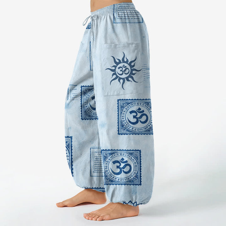 Buddha Stones Vintage katoenen harembroek met Om Sun-patroon, elastische Taille en Zakken. - image 8