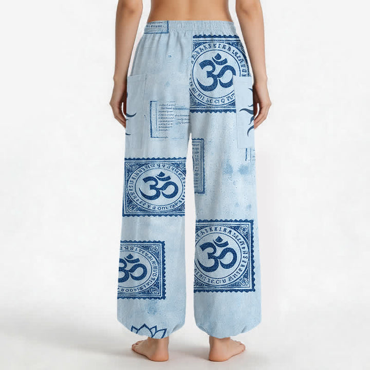 Buddha Stones Vintage katoenen harembroek met Om Sun-patroon, elastische Taille en Zakken. - image 9