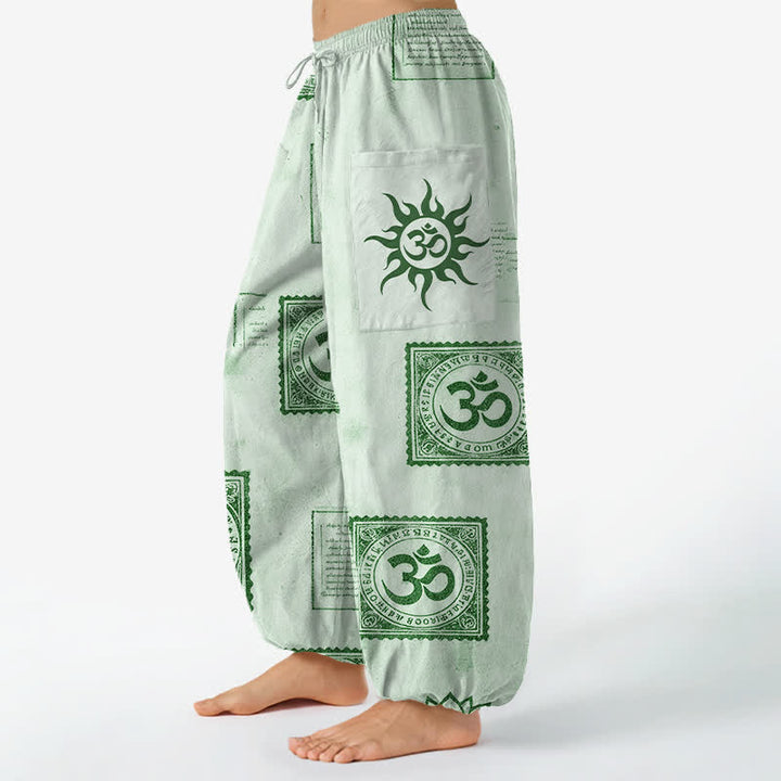 Buddha Stones Vintage katoenen harembroek met Om Sun-patroon, elastische Taille en Zakken. - image 11
