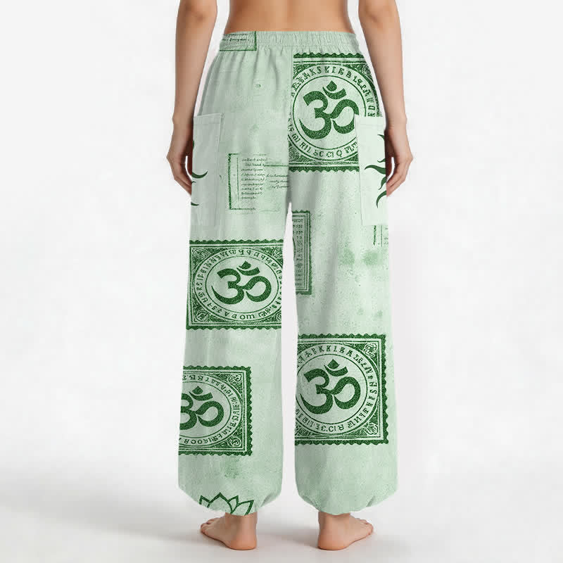 Buddha Stones Vintage katoenen harembroek met Om Sun-patroon, elastische Taille en Zakken. - image 12