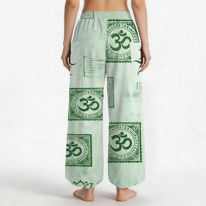 Buddha Stones Vintage katoenen harembroek met Om Sun-patroon, elastische Taille en Zakken. - image 12