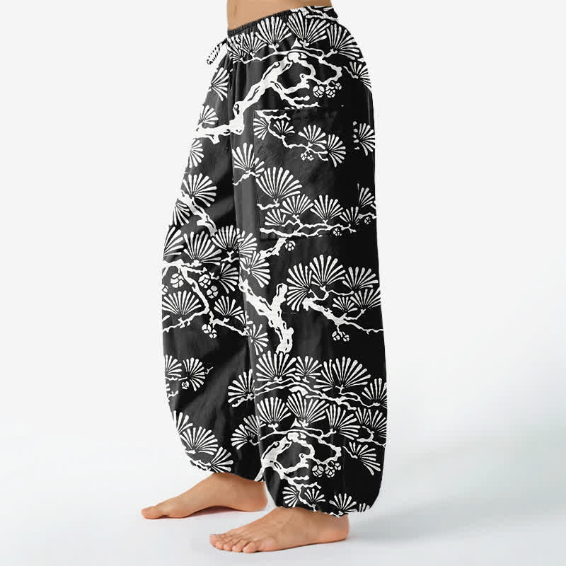 Buddha Stones Dames harembroek met elastische Taille en Zakken , gemaakt van katoen met een oosters bladmotief. - image 1
