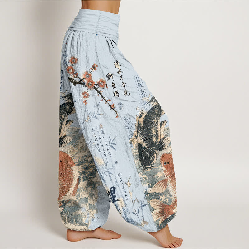 Buddha Stones Dames harembroek met elastische Taille en kalligrafiepatroon van katoenen koivissen - image 6