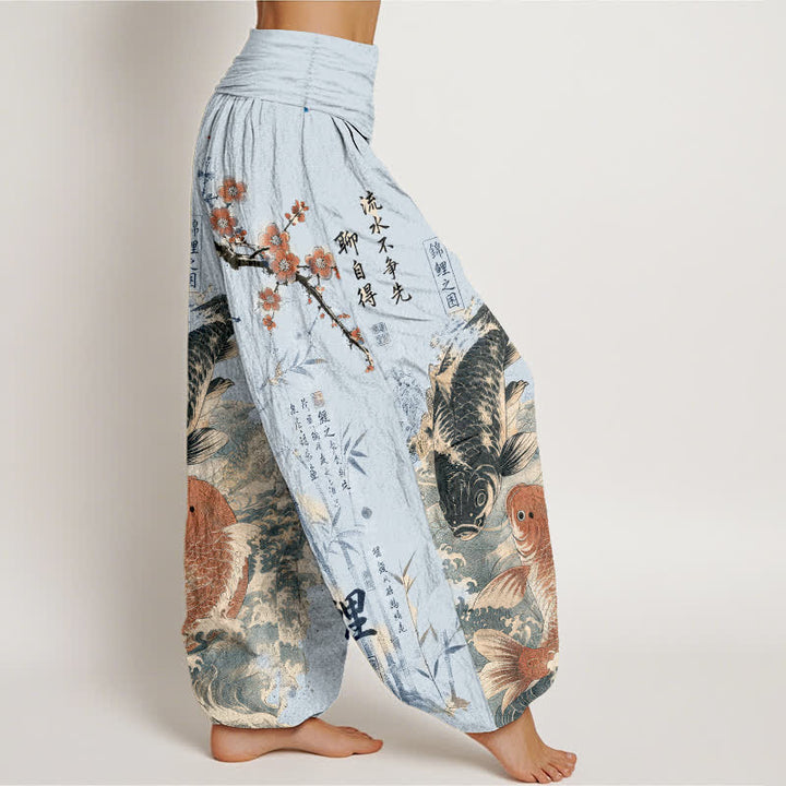 Buddha Stones Dames harembroek met elastische Taille en kalligrafiepatroon van katoenen koivissen - image 6