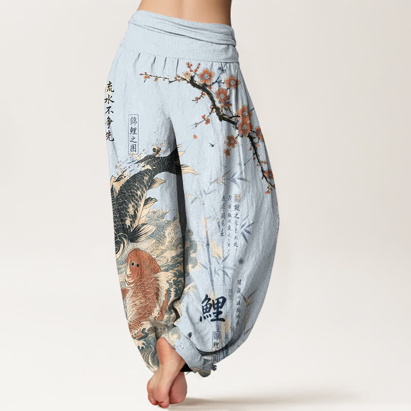 Buddha Stones Dames harembroek met elastische Taille en kalligrafiepatroon van katoenen koivissen - image 7