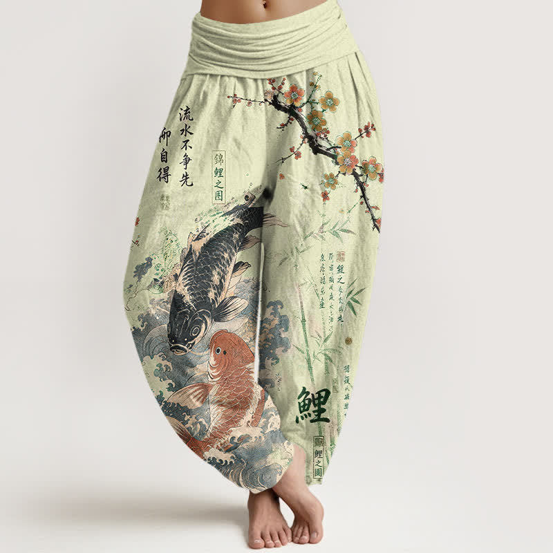 Buddha Stones Dames harembroek met elastische Taille en kalligrafiepatroon van katoenen koivissen - Honingmeloen - US16, UK/AU20, EU48 (3XL) - image 8