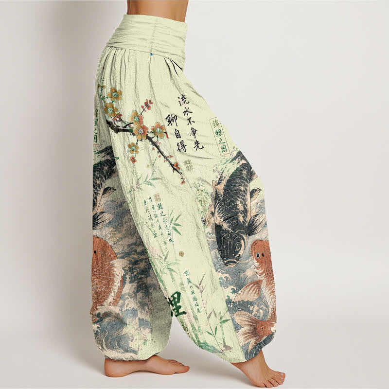 Buddha Stones Dames harembroek met elastische Taille en kalligrafiepatroon van katoenen koivissen - image 9
