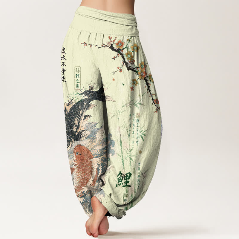 Buddha Stones Dames harembroek met elastische Taille en kalligrafiepatroon van katoenen koivissen - image 10