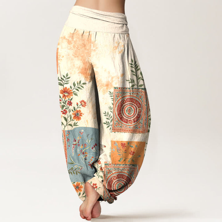 Buddha Stones Dames harembroek met elastische Taille en Boheemse bloemenpatchwork van katoen - image 2