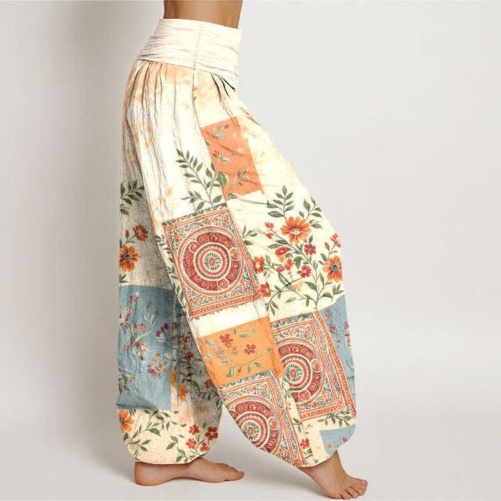 Buddha Stones Dames harembroek met elastische Taille en Boheemse bloemenpatchwork van katoen - image 1