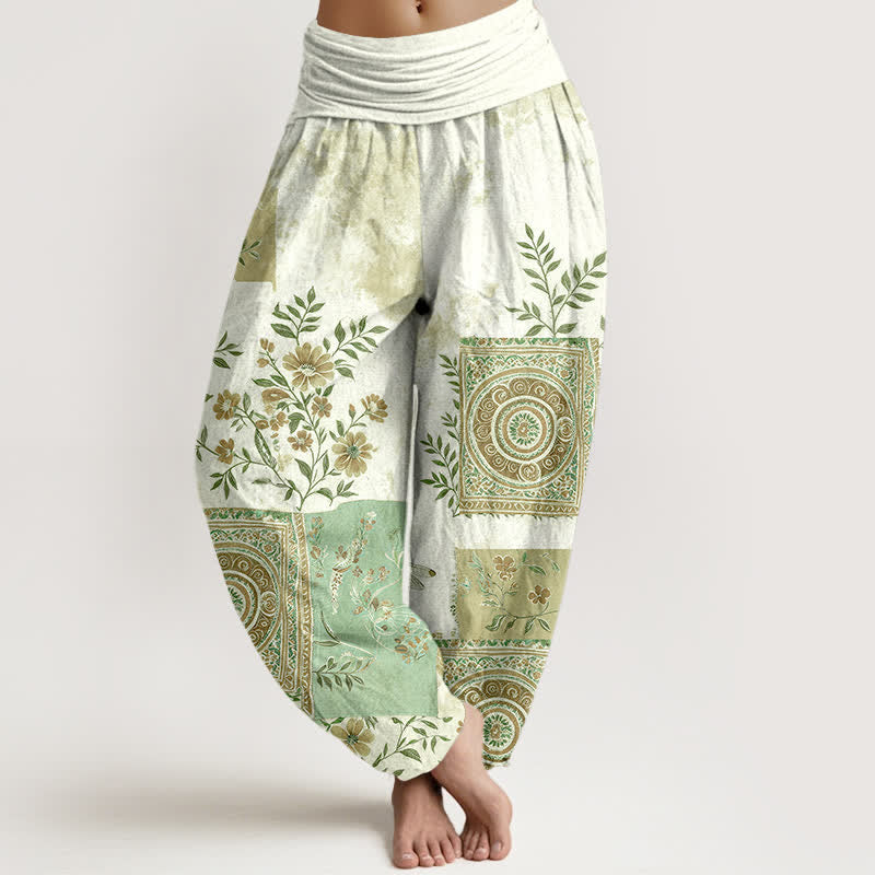 Buddha Stones Dames harembroek met elastische Taille en Boheemse bloemenpatchwork van katoen - Honingmeloen - US16, UK/AU20, EU48 (3XL) - image 5