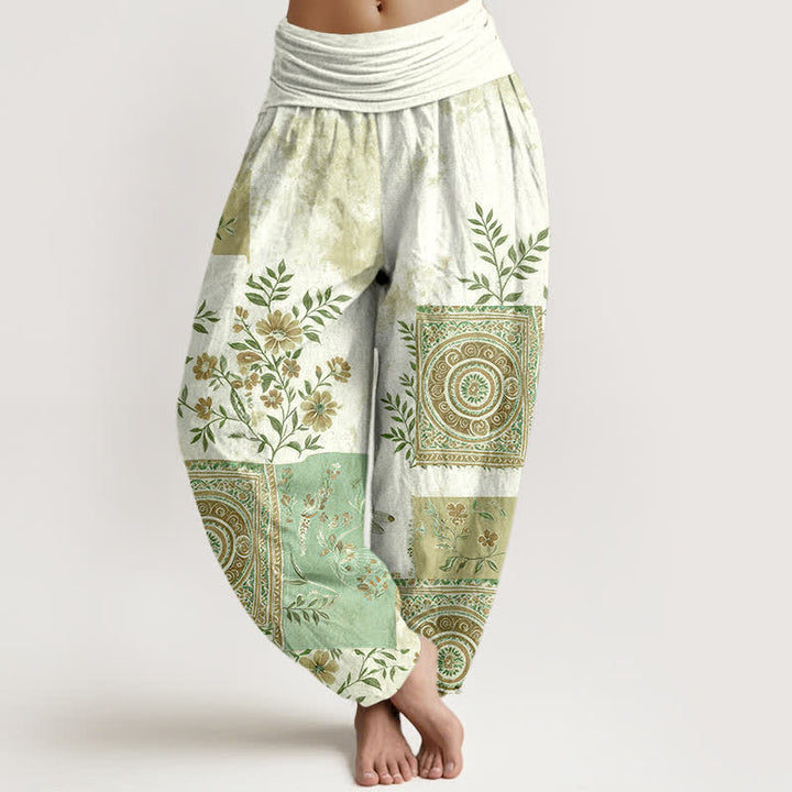 Buddha Stones Dames harembroek met elastische Taille en Boheemse bloemenpatchwork van katoen - Honingmeloen - US16, UK/AU20, EU48 (3XL) - image 5