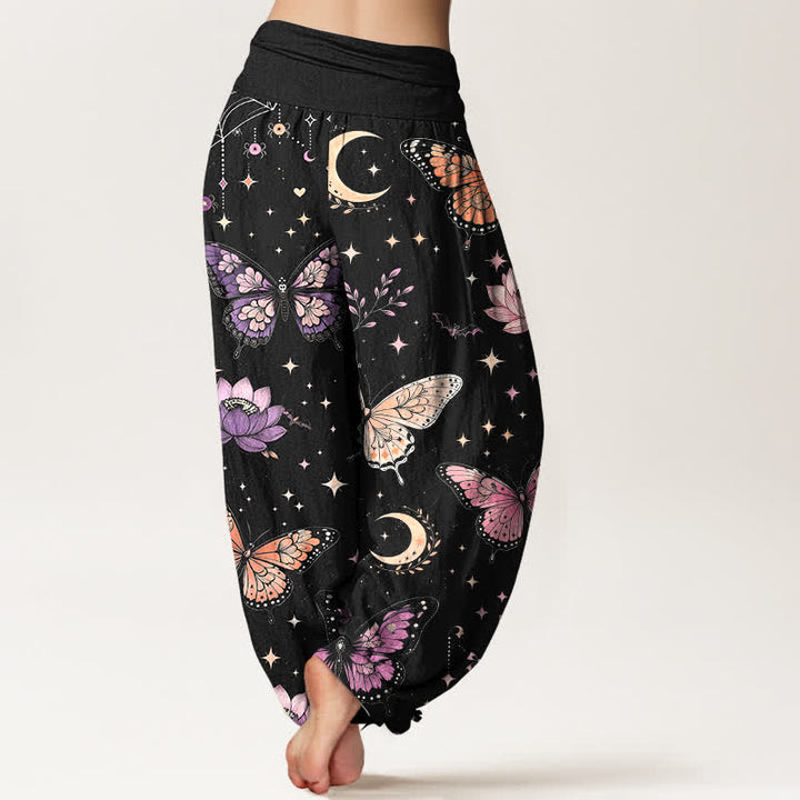 Buddha Stones Dames harembroek met elastische Taille , maan- en lotuspatroon. - image 2