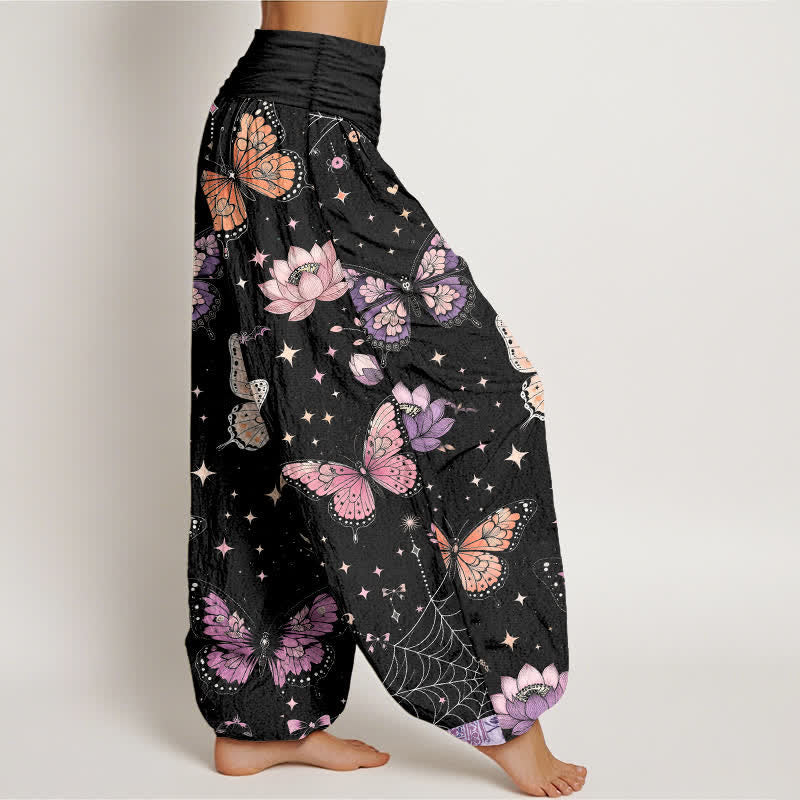 Buddha Stones Dames harembroek met elastische Taille , maan- en lotuspatroon. - image 1