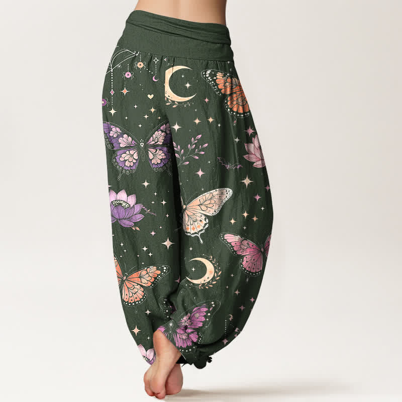 Buddha Stones Dames harembroek met elastische Taille , maan- en lotuspatroon. - image 7