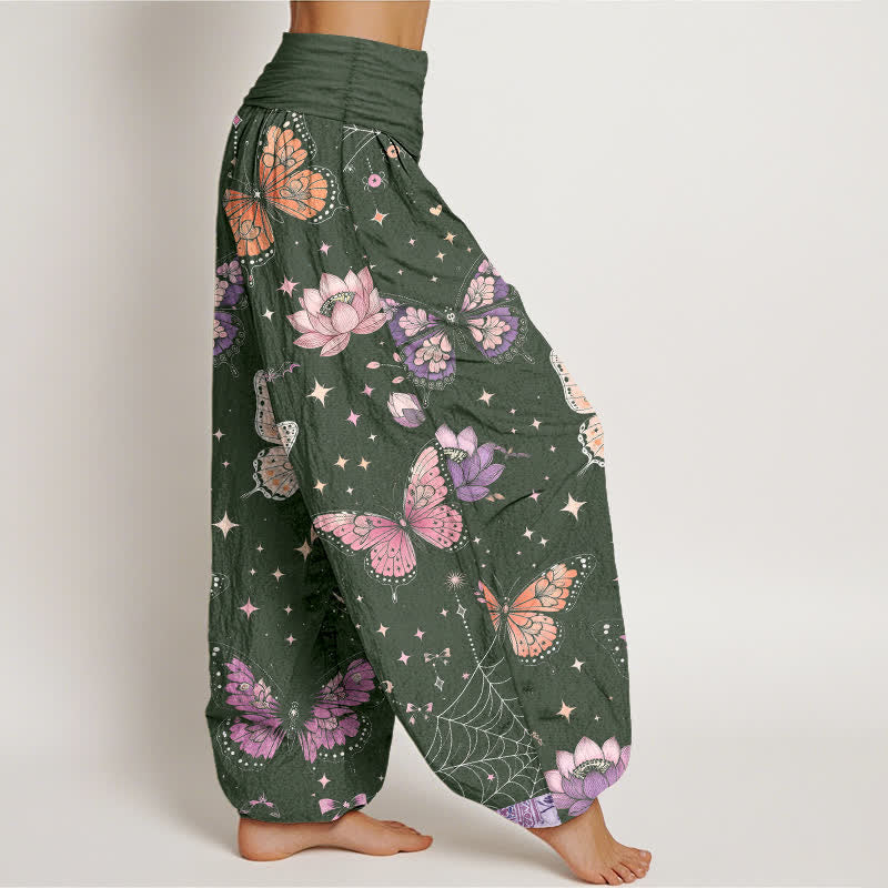 Buddha Stones Dames harembroek met elastische Taille , maan- en lotuspatroon. - image 6
