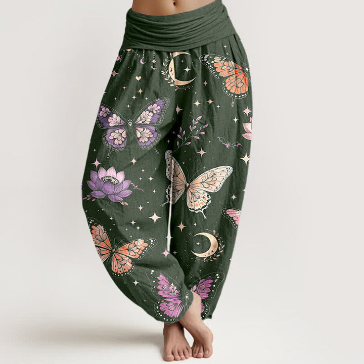 Buddha Stones Dames harembroek met elastische Taille , maan- en lotuspatroon. - Bosgroen - US16, UK/AU20, EU48 (3XL) - image 5