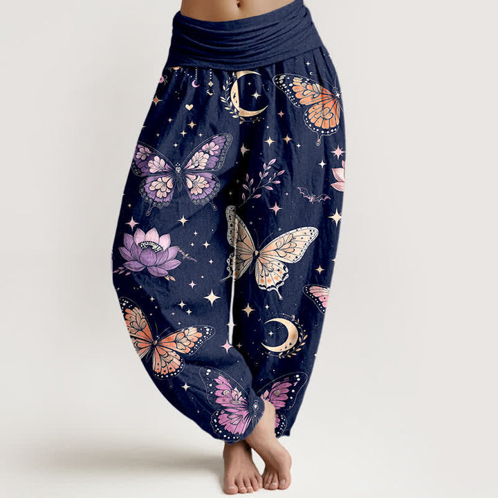 Buddha Stones Dames harembroek met elastische Taille , maan- en lotuspatroon. - Marine - US16, UK/AU20, EU48 (3XL) - image 8