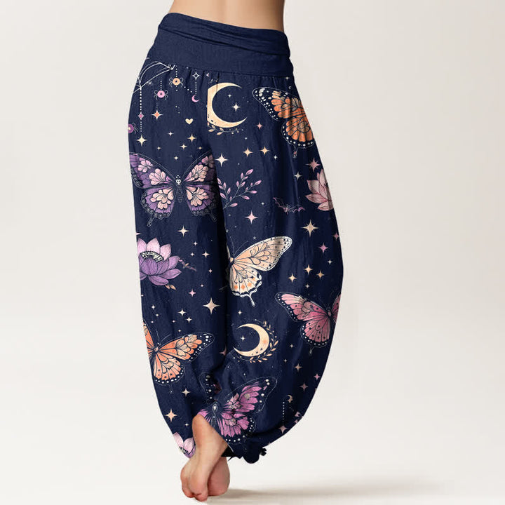 Buddha Stones Dames harembroek met elastische Taille , maan- en lotuspatroon. - image 10