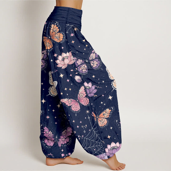 Buddha Stones Dames harembroek met elastische Taille , maan- en lotuspatroon. - image 9