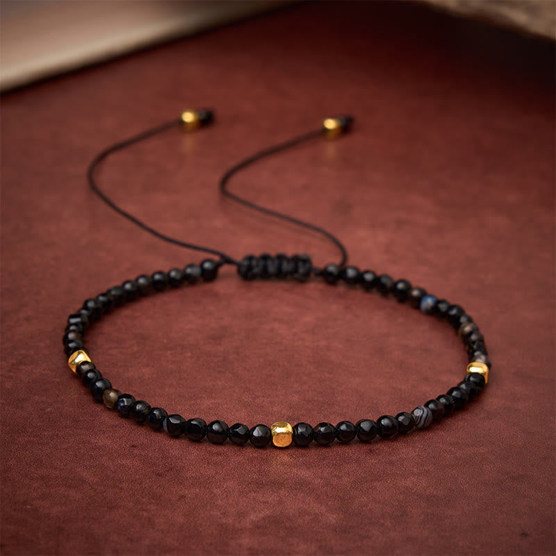 Buddha Stones Donkerbruin gestreepte agaat gevlochten verstelbare Armband - image 1