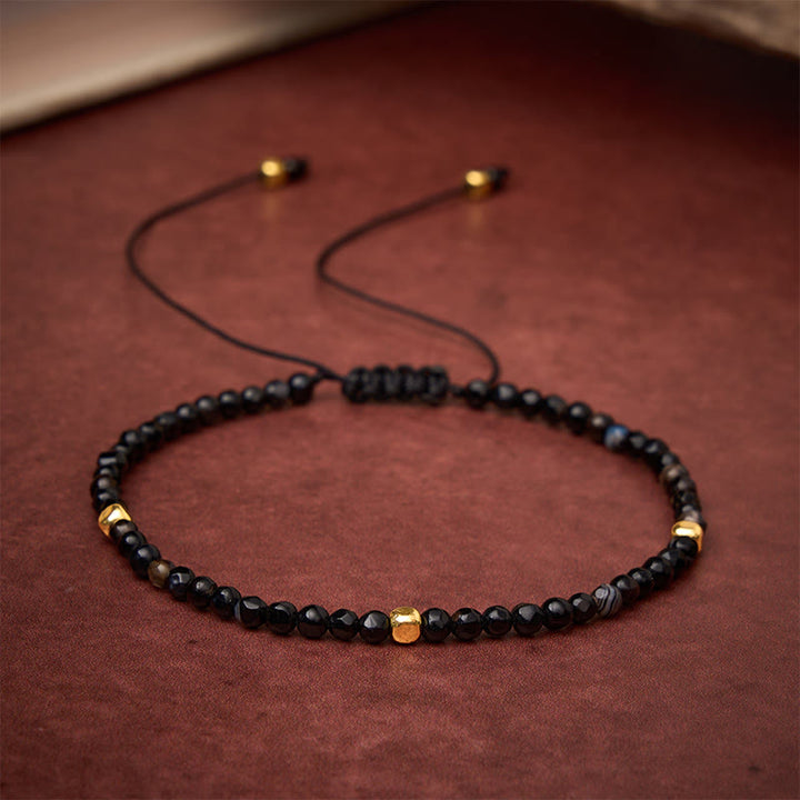Buddha Stones Donkerbruin gestreepte agaat gevlochten verstelbare Armband - image 1