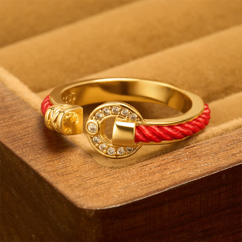 Buddha Stones Rode koordbescherming ronde accent open Ring - Rode Ring - Ongeveer US6-7 - image 0