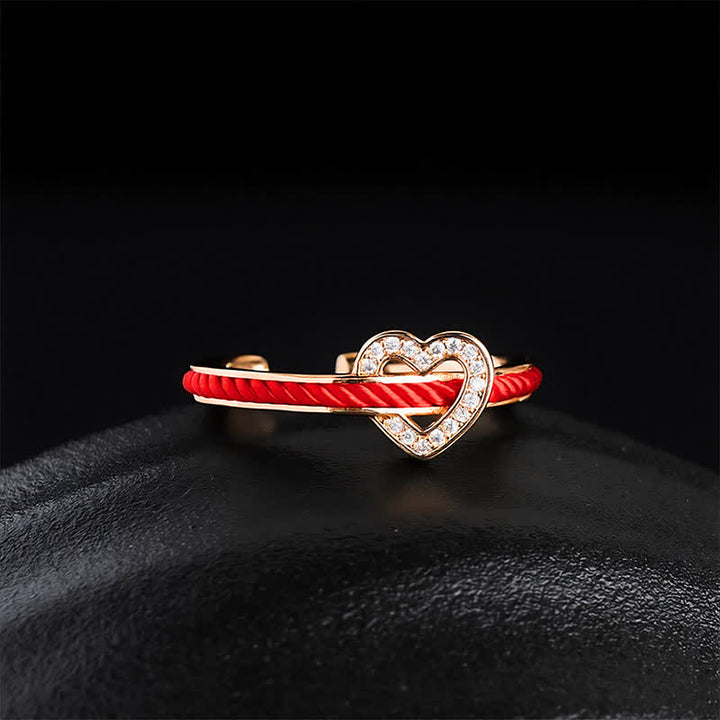 Buddha Stones Koperrode koord hart geluk open Ring - image 10