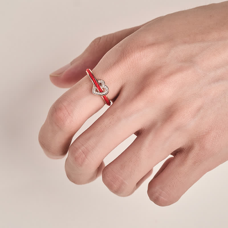 Buddha Stones Koperrode koord hart geluk open Ring - image 12