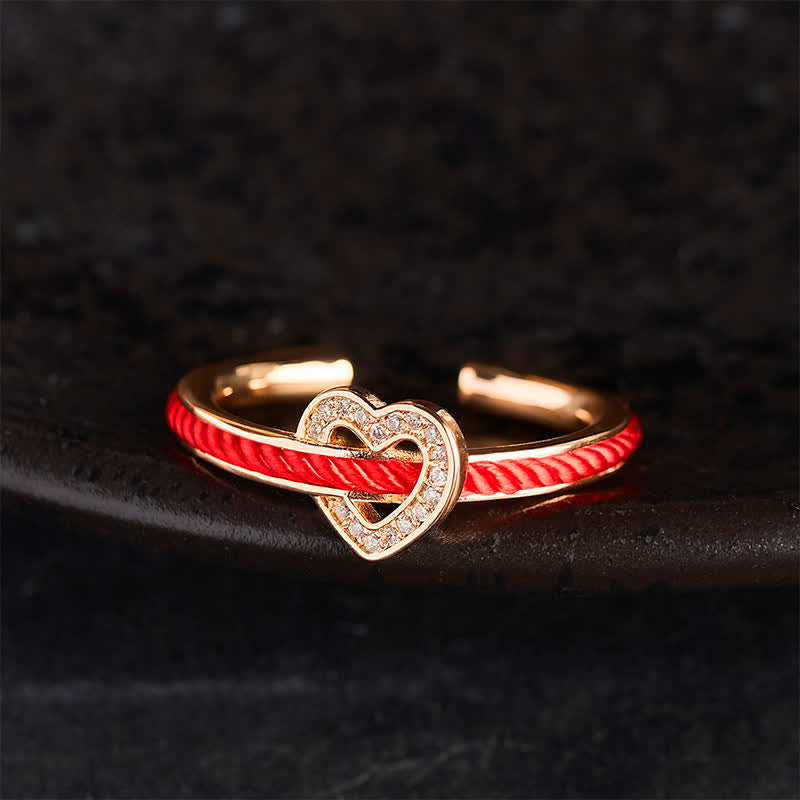 Buddha Stones Koperrode koord hart geluk open Ring - Roségouden Ring (maat US8) - image 9