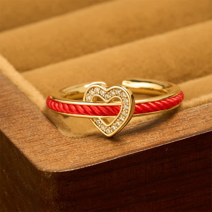 Buddha Stones Koperrode koord hart geluk open Ring - Gouden Ring (maat US8) - image 0