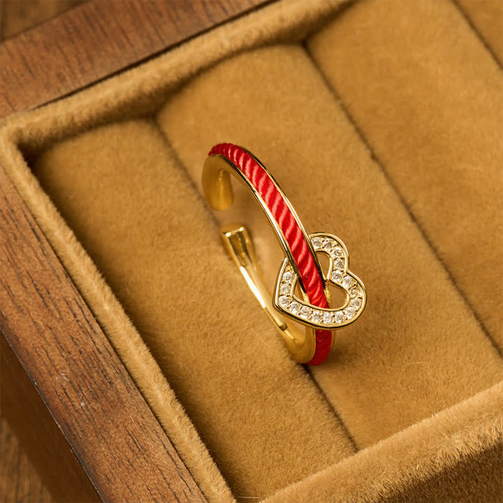Buddha Stones Koperrode koord hart geluk open Ring - image 1