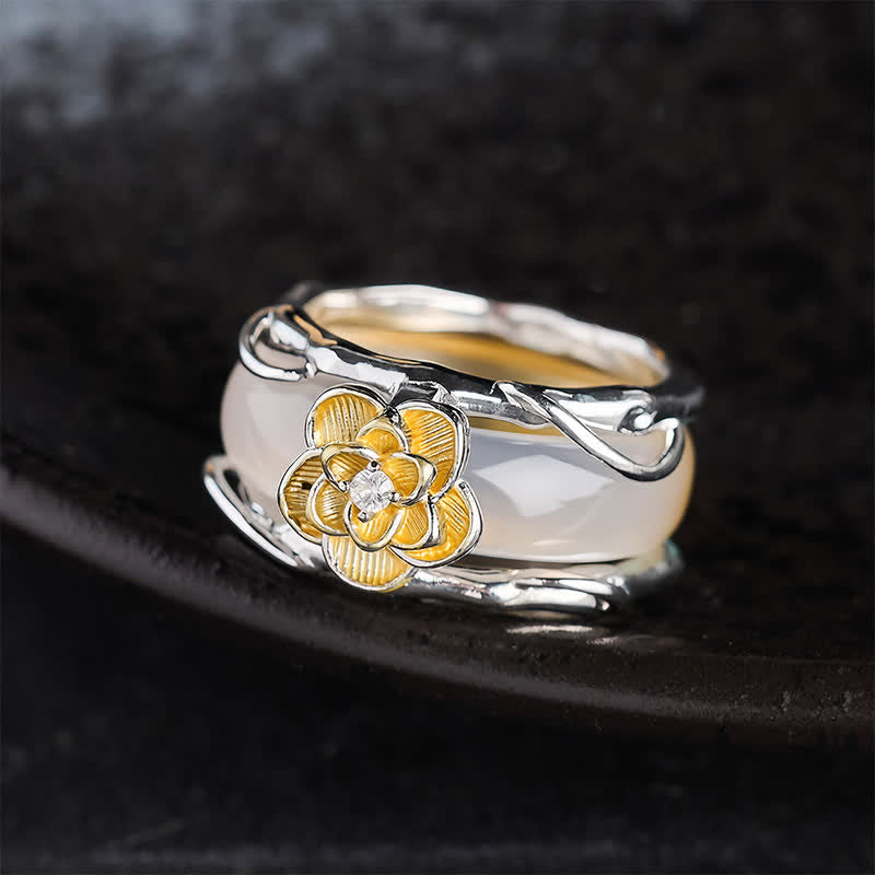 Buddha Stones Honinggele chalcedoon osmanthus Ring met dubbele draagwijze en positieve boodschap. - image 1
