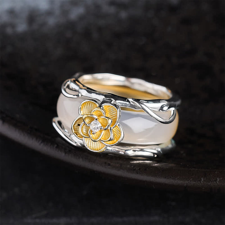 Buddha Stones Honinggele chalcedoon osmanthus Ring met dubbele draagwijze en positieve boodschap. - image 1
