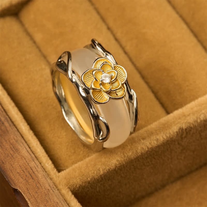 Buddha Stones Honinggele chalcedoon osmanthus Ring met dubbele draagwijze en positieve boodschap. - image 3