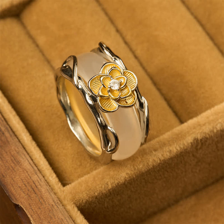 Buddha Stones Honinggele chalcedoon osmanthus Ring met dubbele draagwijze en positieve boodschap. - image 3