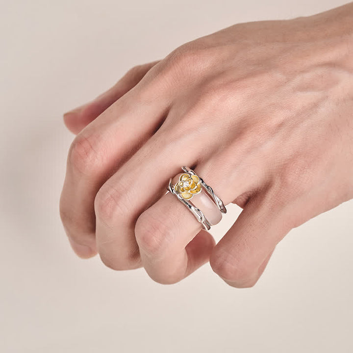 Buddha Stones Honinggele chalcedoon osmanthus Ring met dubbele draagwijze en positieve boodschap. - image 4