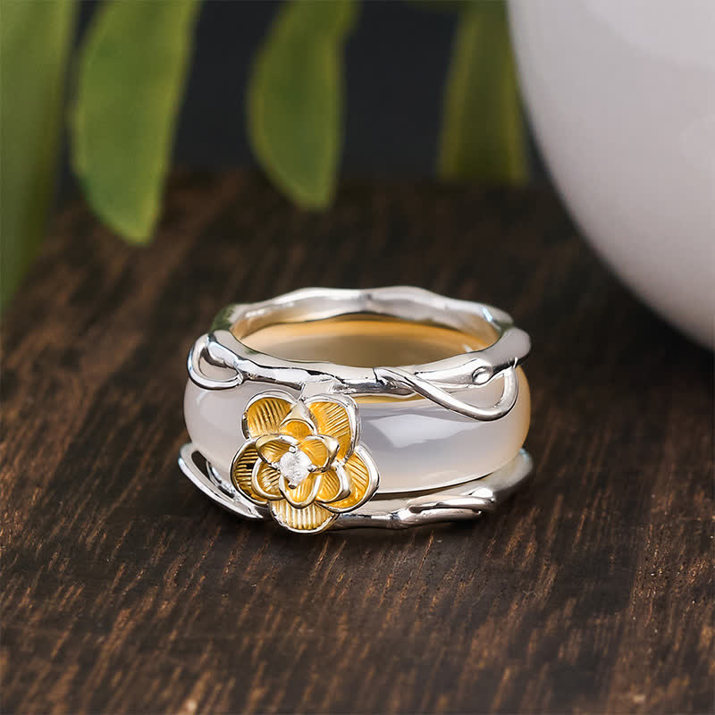 Buddha Stones Honinggele chalcedoon osmanthus Ring met dubbele draagwijze en positieve boodschap. - image 5
