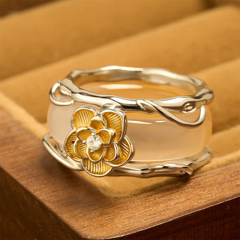 Buddha Stones Honinggele chalcedoon osmanthus Ring met dubbele draagwijze en positieve boodschap. - image 2