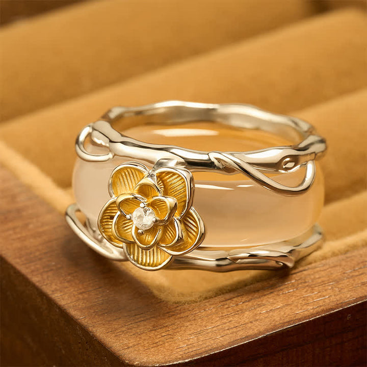 Buddha Stones Honinggele chalcedoon osmanthus Ring met dubbele draagwijze en positieve boodschap. - image 2