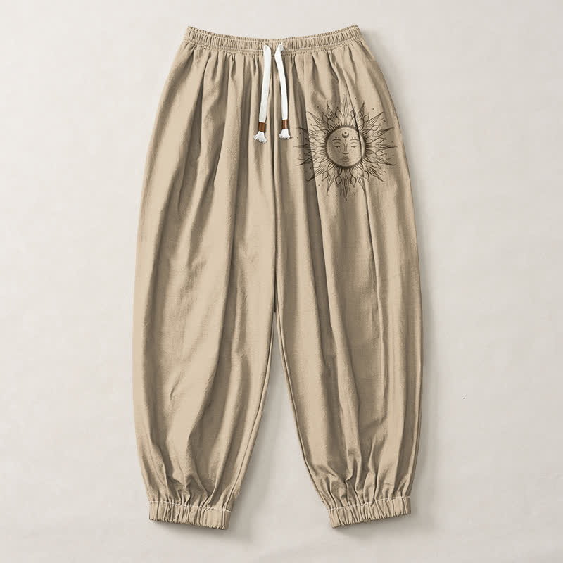 Buddha Stones Harembroek voor heren van 100% Cotton met zonneprint en trekkoord, inclusief Zakken. - image 1