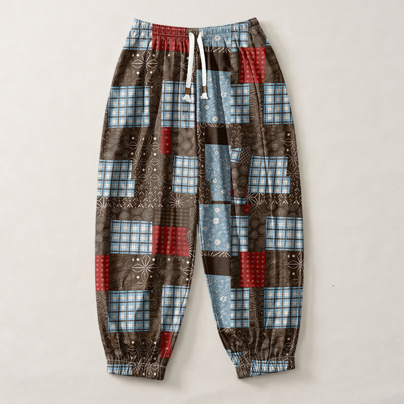 Buddha Stones Harembroek voor heren met Zakken , vintage patchwork- en ruitpatroon van 100% Cotton. - image 1
